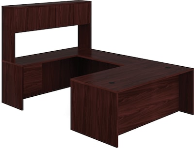 HON 10500 Series Bundle Solutions Right U-Station with Stack-On Storage, Mahogany, 72" x 108"