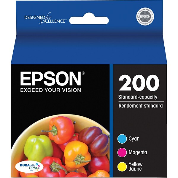 Epson T200 Cyan/Magenta/Yellow Standard Yield Ink Cartridge, 3/Pack