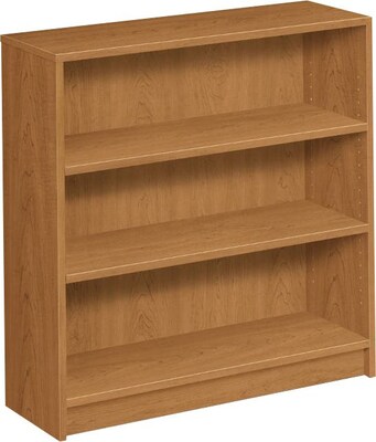 HON® 1870 Series Square-Edge Laminate Bookcases, 35-3/8H, 3 Shelves, Harvest