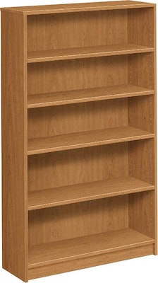 HON® 1870 Series Square-Edge Laminate Bookcases, 60-1/8"H, 5 Shelves, Harvest