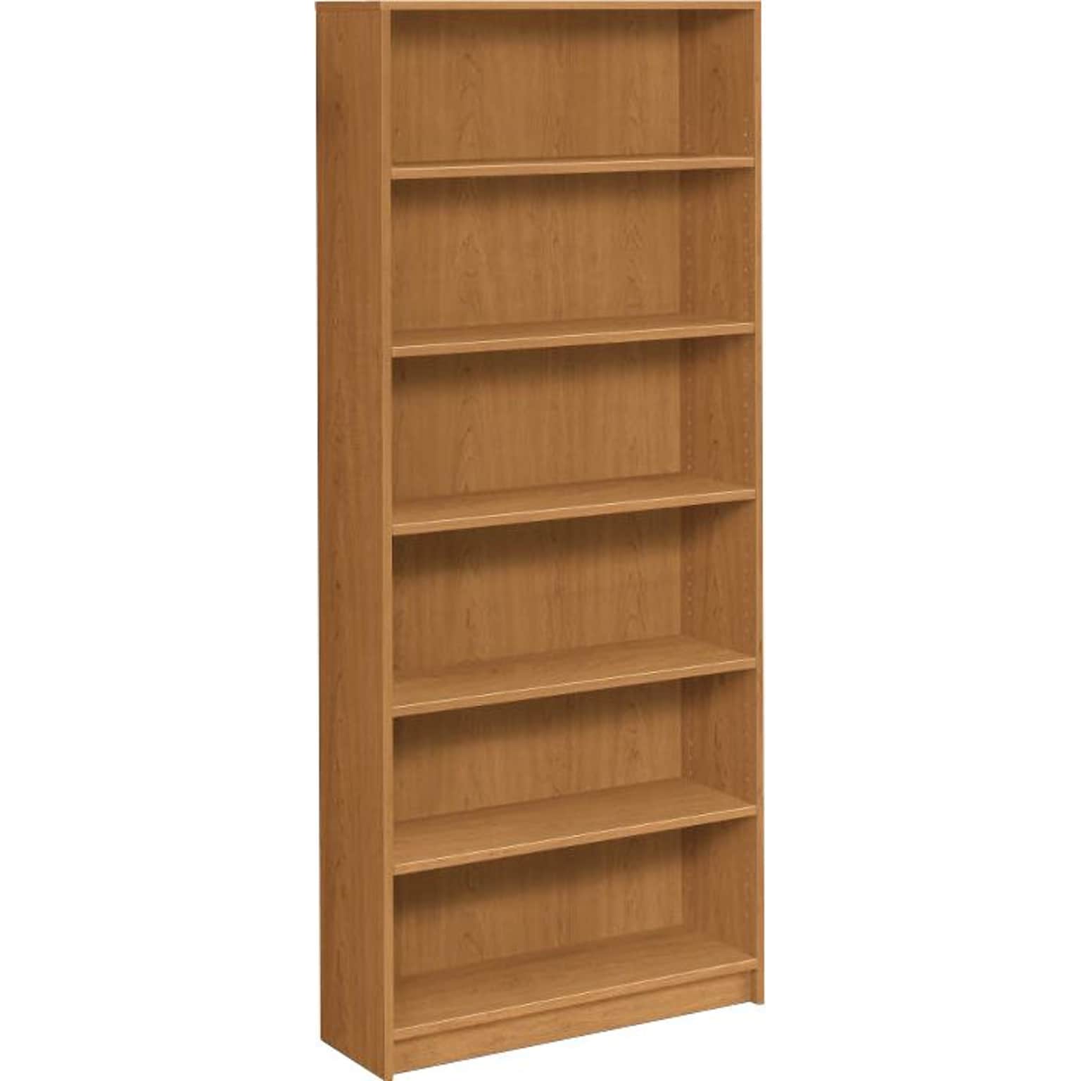 HON® Square-Edge Laminate Bookcases, 84H, 6 Shelves, Harvest