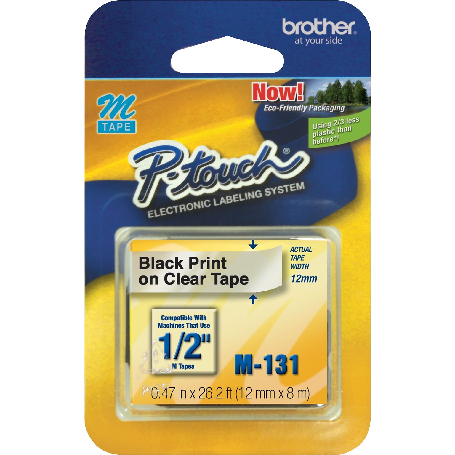 Brother M131 Label Maker Tape, 1/2W, Black On Clear