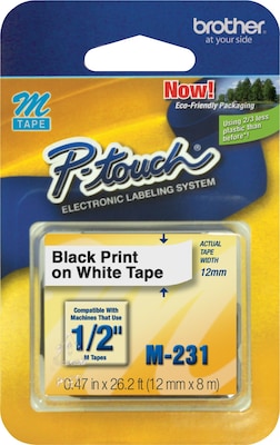 Brother P-touch M-231 Label Maker Tape, 1/2 x 26-2/10, Black on White (M-231)