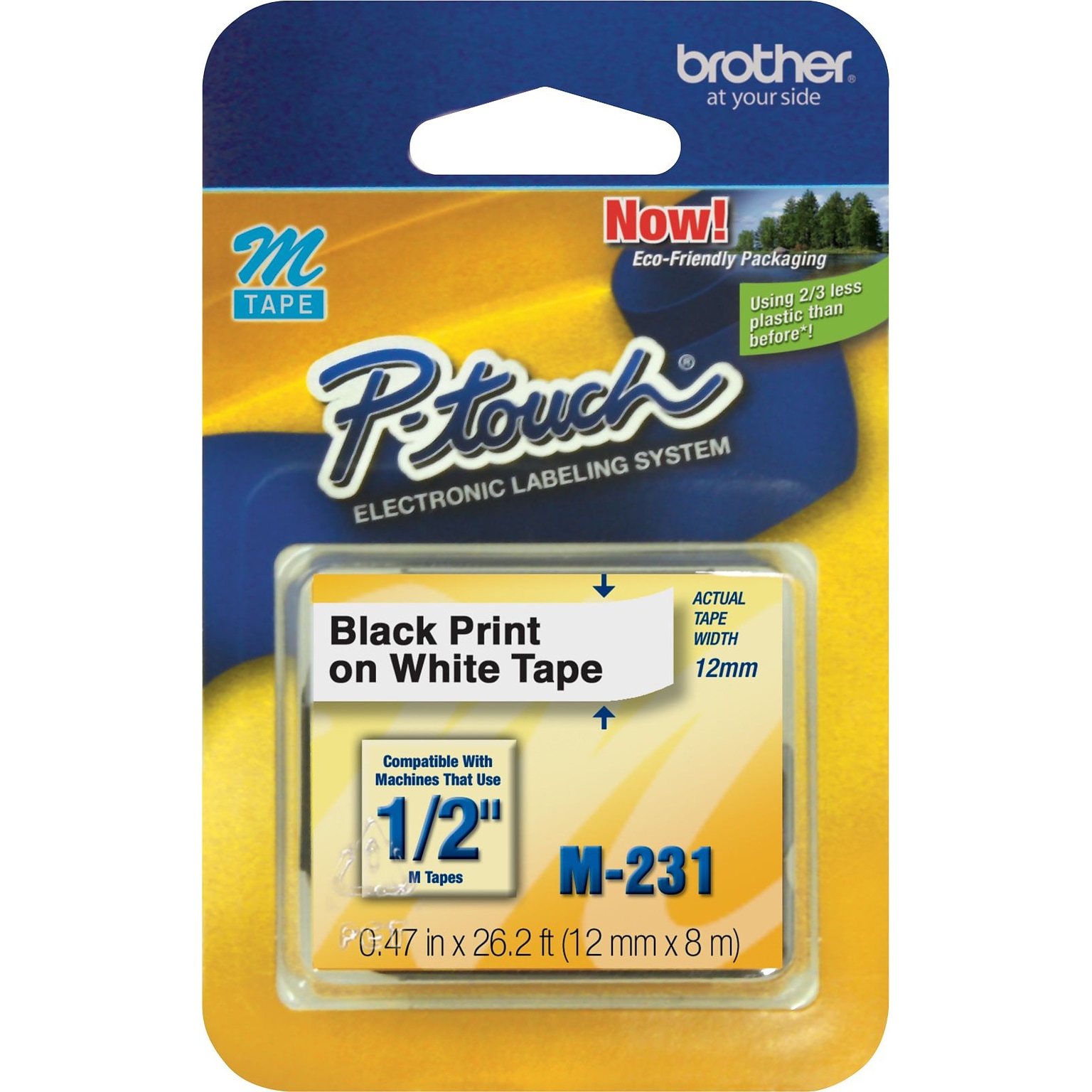 Brother P-touch M-231 Label Maker Tape, 1/2 x 26-2/10, Black on White (M-231)