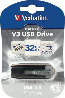 Verbatim Store 'n' Go V3 49173 32GB USB 3.0 Flash Drive, Black/Gray