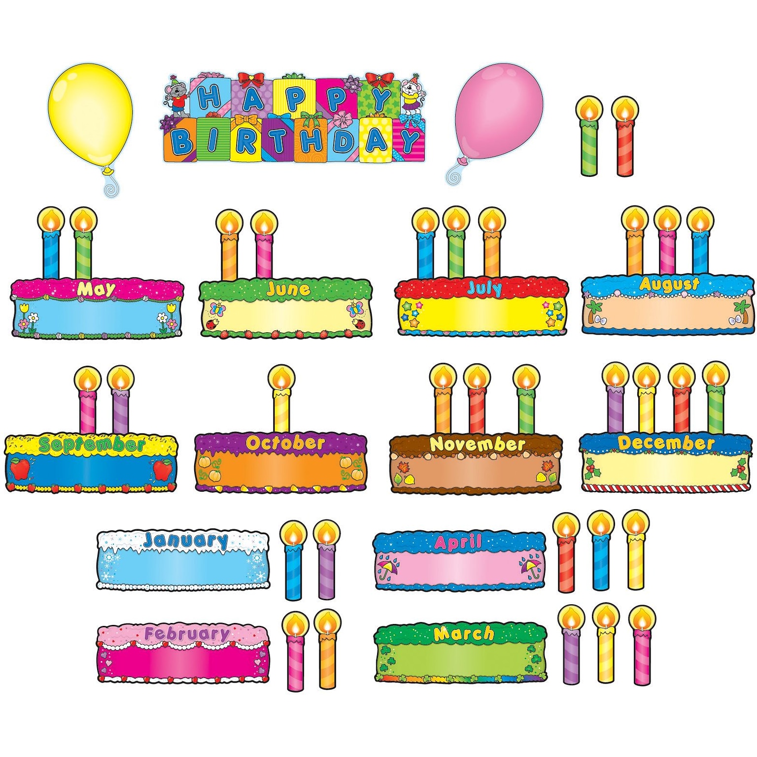 Carson-Dellosa Birthday Cakes Bulletin Board Set, Grades PK - 5