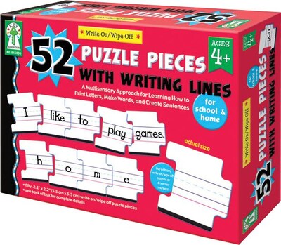 Key Education Write-on/Wipe-Off: 52 Puzzle Pieces with Writing Lines Manipulative