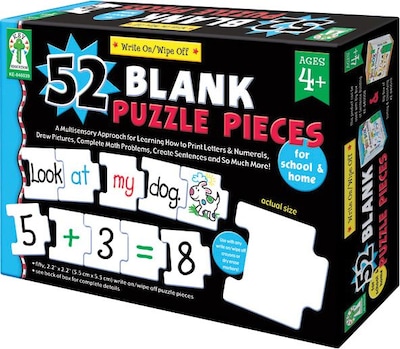 Key Education Write-On/Wipe-Off: 52 Blank Puzzle Pieces Manipulative