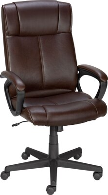 Quill® Turcotte High-Back Managers Chair, Luxura®, Brown, Seat: 19.3W x 18.5D, Back: 20.1W x 23.2H