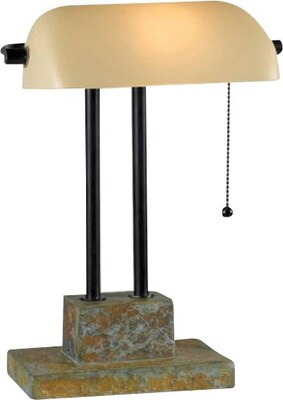 Kenroy Home Greenville Banker Lamp, Natural Slate with Oil Rubbed Bronze Finish