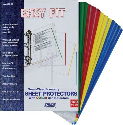 Stride® Easy Fit Color Bar Sheet Protectors, Lightweight, 8-1/2" x 11", Multicolor,100/Pack (61200)