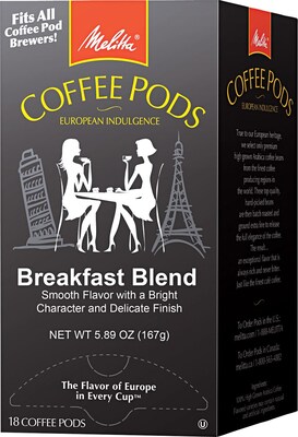 Melitta One:One Breakfast Blend Coffee Pods, Light Roast, 18/Box (MLA75421)