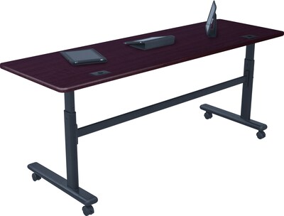 Balt Sit-Stand Flip-Top 28 1/2-45Hx72Wx24D Height-Adj Rectangular Training Tbl, Mahogany (90328)