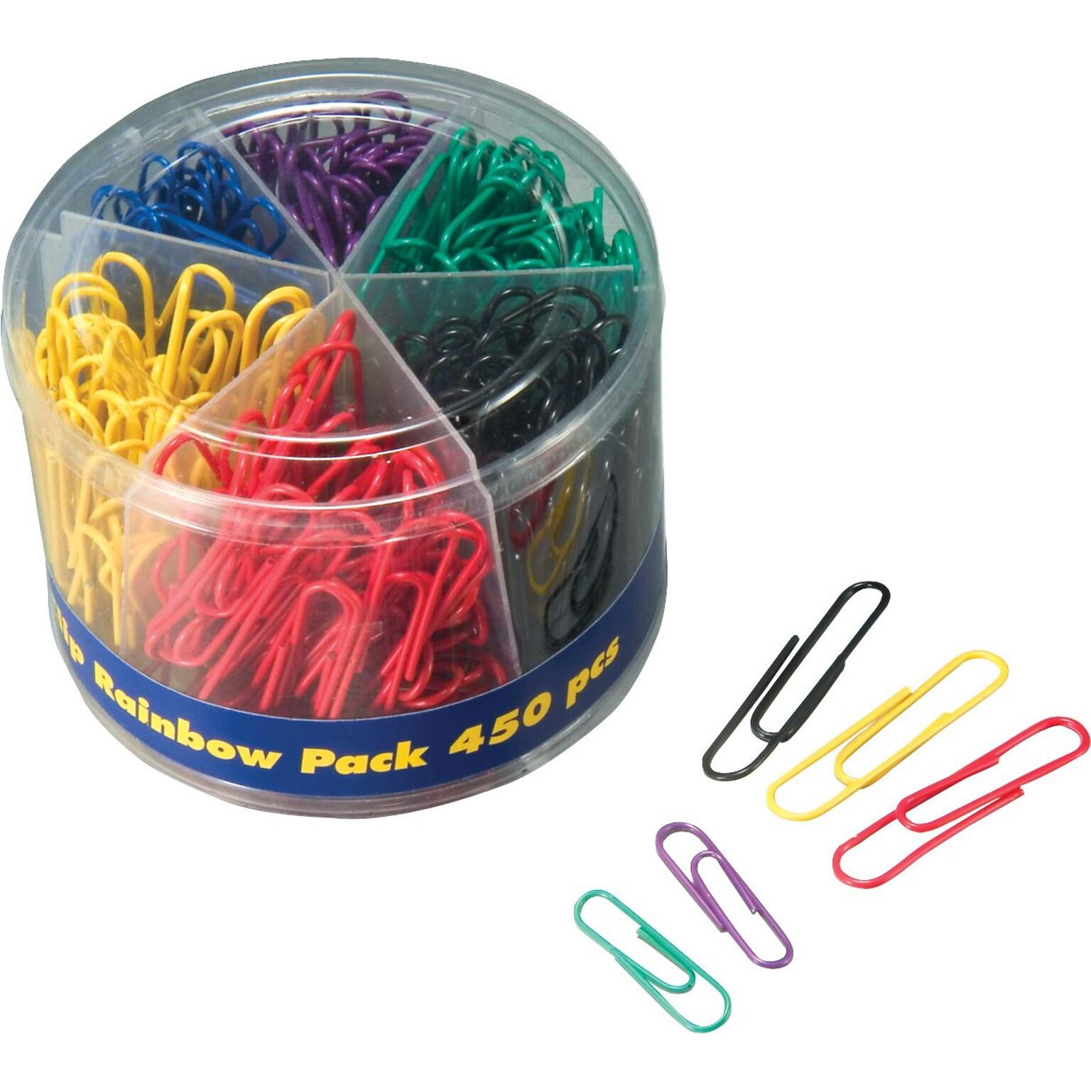 Officemate Plastic Coated Paper Clips, Assorted Sizes, Assorted Colors, 450/Pack (97227)