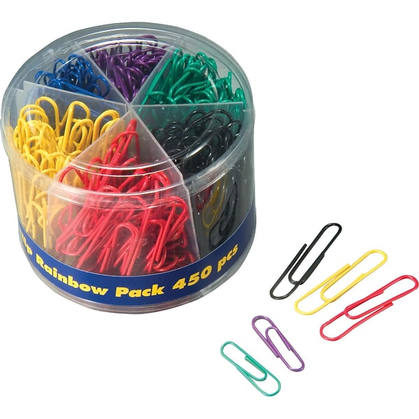 Quill Brand Jumbo Vinyl-Coated Paper Clips, Assorted, 200/Tub