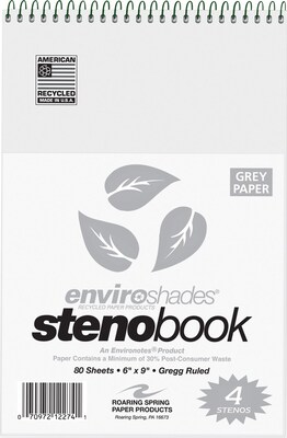 Roaring Spring Paper Products Enviroshades Steno Notebook, 6 x 9, 80 Sheets/Pad, Gregg Ruled, Recy