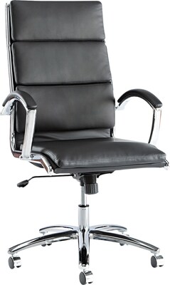 Neratoli High-Back Swivel/Tilt Chair, Black Soft-Touch Leather, Chrome Frame