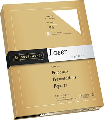 Southworth® 25% Cotton Laser Paper; White; 8 1/2(W) x 11(L); 300/Pack
