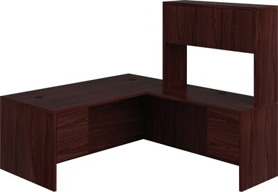 HON 10500 Series Bundle Solutions Left L-Workstation with Stack-On Storage, Mahogany, 72 x 84