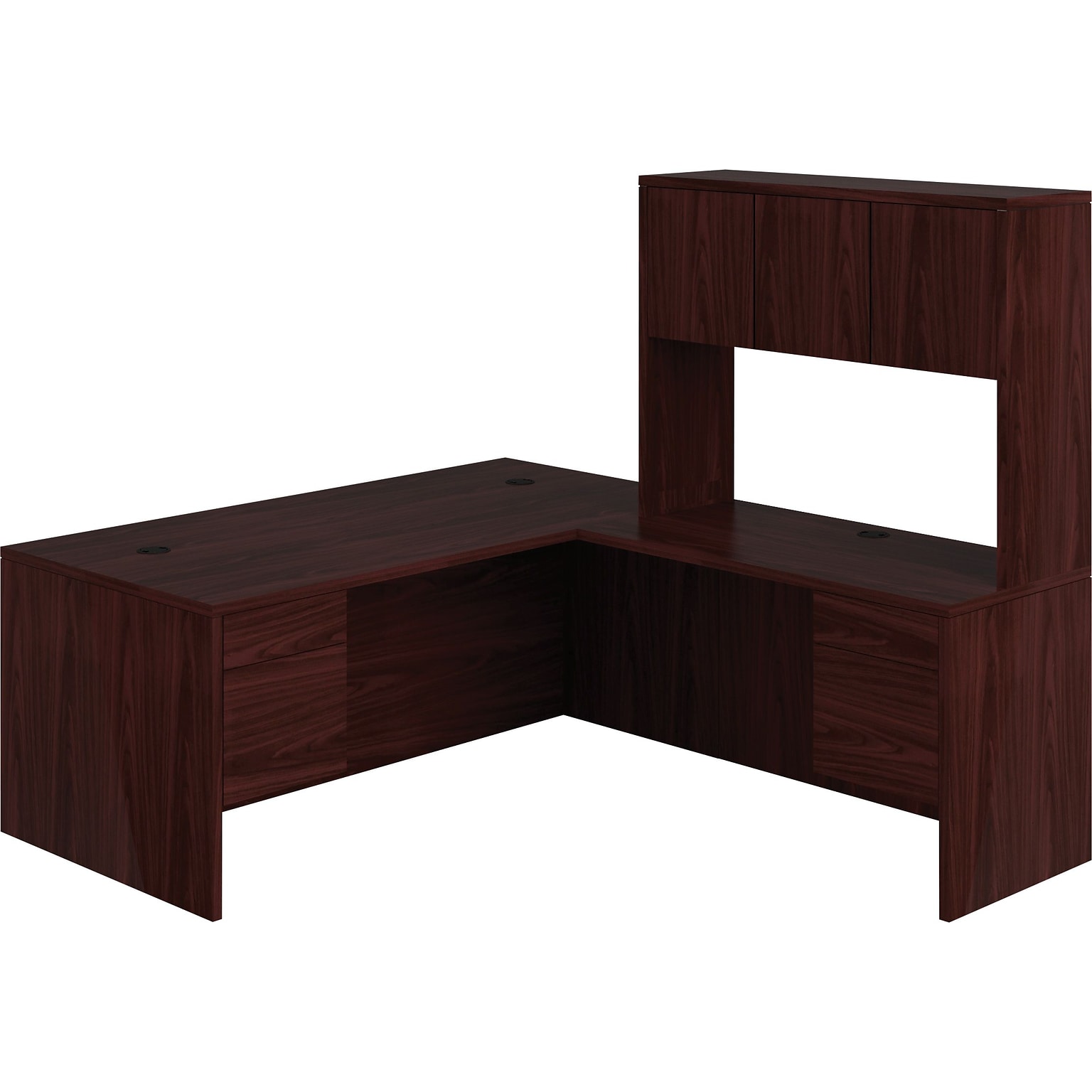 HON 10500 Series Bundle Solutions Left L-Workstation with Stack-On Storage, Mahogany, 72 x 84