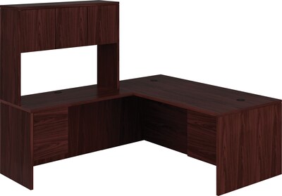 HON 10500 Series Bundle Solutions Right L-Workstation with Stack-On Storage, Mahogany, 72 x 84