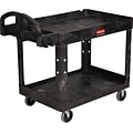 Rubbermaid Heavy Duty 2-Shelf Plastic/Poly Mobile Utility Cart with Lockable Wheels, Black (FG452088