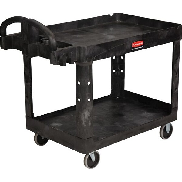 Rubbermaid 3-Shelf Plastic/Poly Mobile Utility Cart with Swivel Wheels,  Black (FG342488BLA)