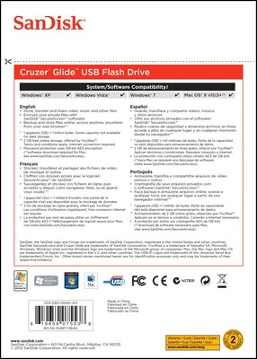 SanDisk® Cruzer® Glide™ USB 2.0 Flash Drive; 128GB, Black