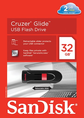 SanDisk Cruzer Glide 32GB USB 2.0 Type A Flash Drive, Black/Red (SDCZ60-032G-A46)