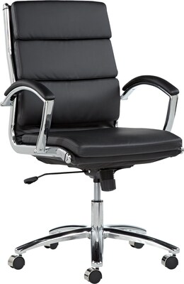Neratoli Mid-Back Swivel/Tilt Chair, Black Soft-Touch Leather, Chrome Frame