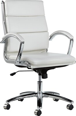 Neratoli Mid-Back Swivel/Tilt Chair, White Faux Leather, Chrome Frame