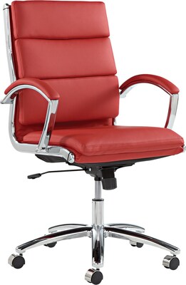 Neratoli Mid-Back Swivel/Tilt Chair, Red Soft-Touch Leather, Chrome Frame
