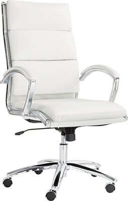 Neratoli High-Back Swivel/Tilt Chair, White Faux Leather, Chrome Frame
