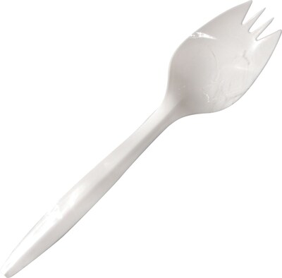 Berkley Square Individually Wrapped Plastic Sporks, Medium Weight, White, 1,000/Pk