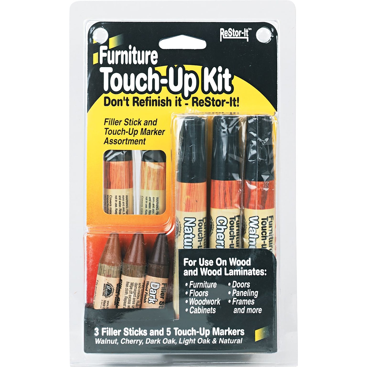 Master ReStor-It® Furniture Touch-Up Kit, Assorted Wood Grain Touch-Up Markers and Filler Sticks