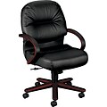 HON® Pillow-Soft 2190 Series Executive Leather Mid-Back Chairs, Mahogany/Black