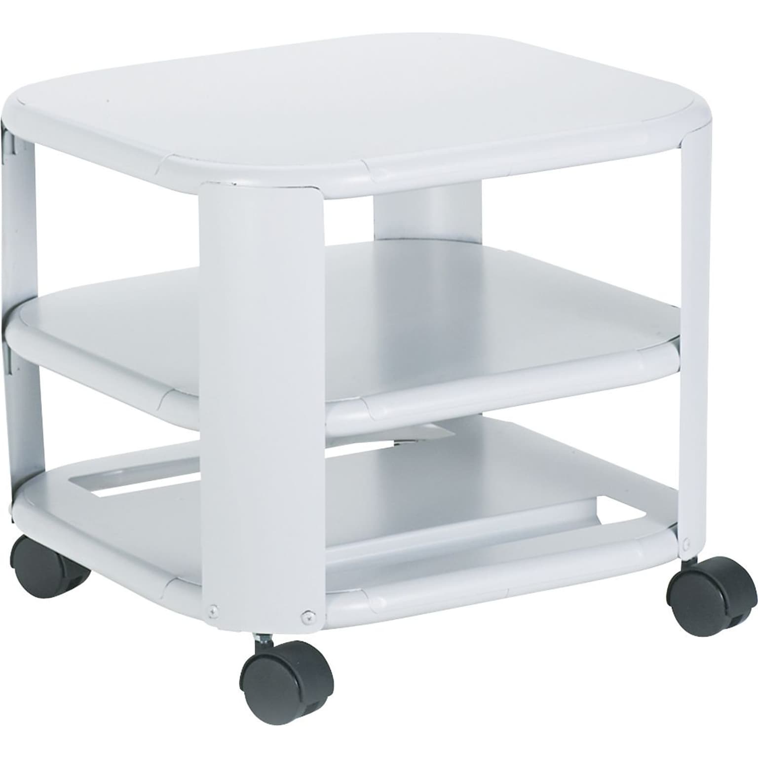 Martin Yale 3-Shelf Metal Mobile Printer Stand with Dual Wheel Hooded Casters, White (24060)