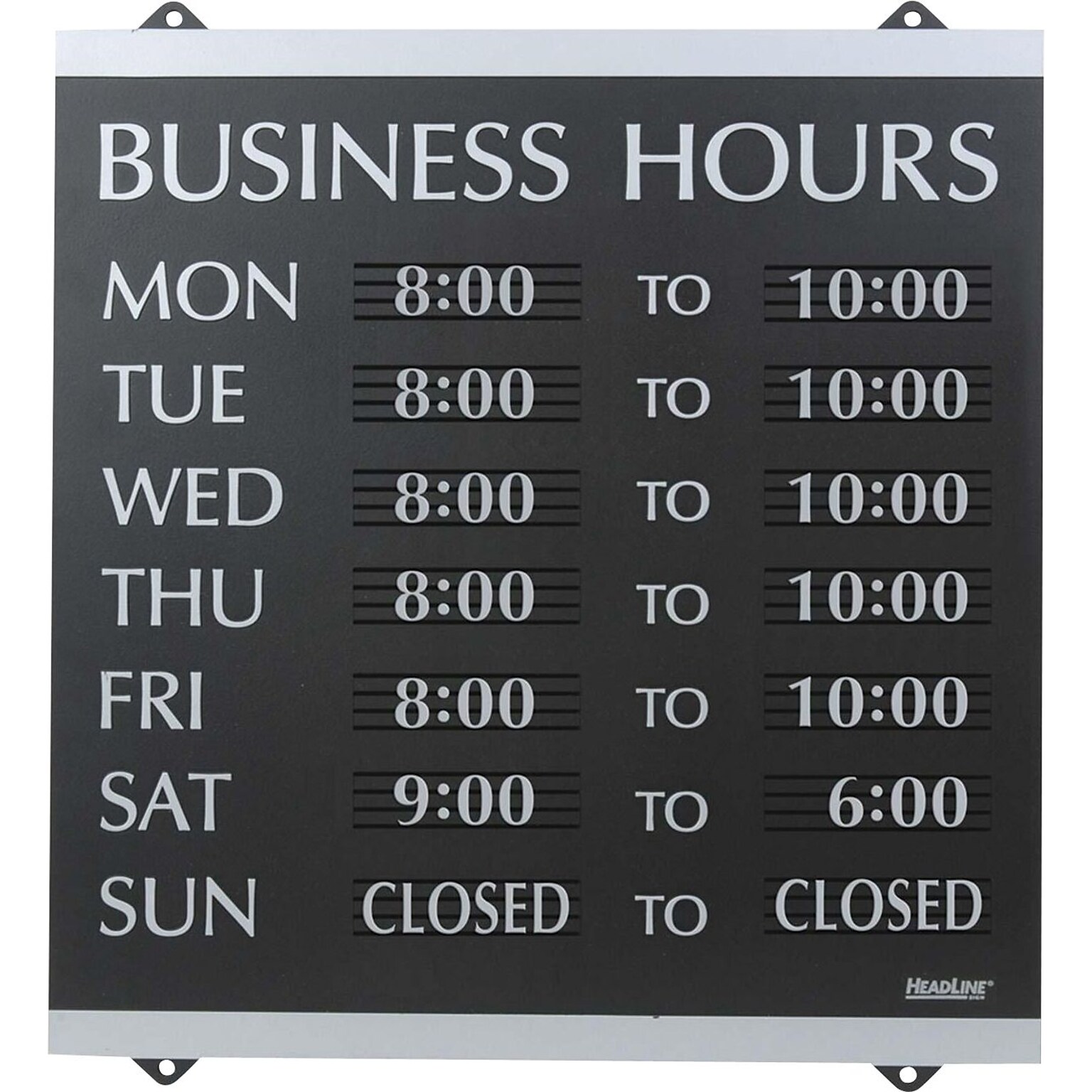 Business Hours Sign, 14x13, Black/Silver, Caution Sign