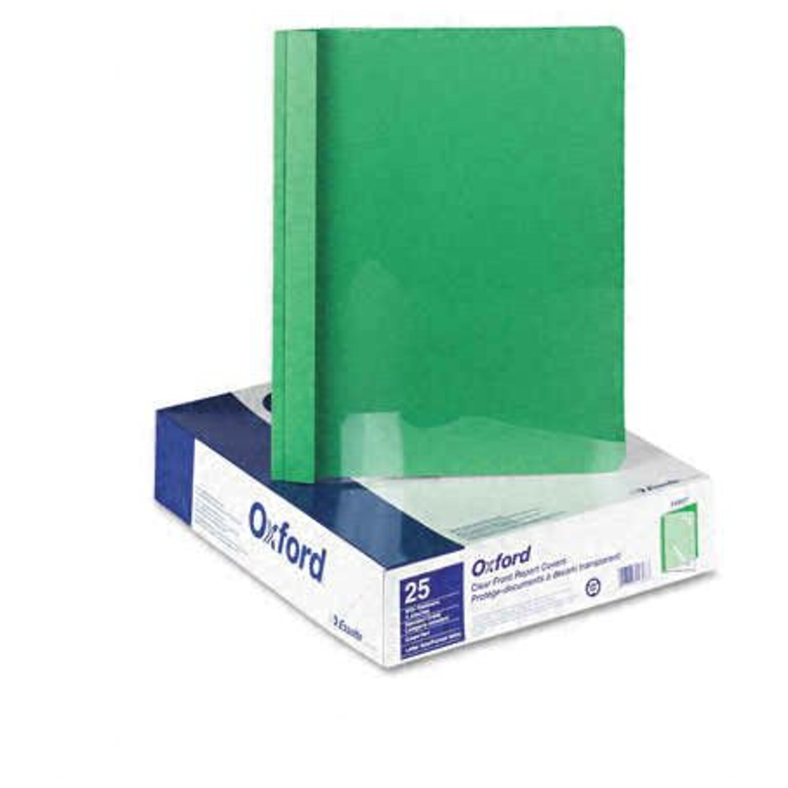 Oxford Clear Front Report Cover with Green Leatherette Back Cover, 8 1/2 x 11, 25/Box (55807EE)