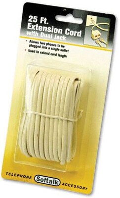 Softalk® Telephone Extensions Cord, Plug/Plug, Almond, 25ft (SOF04130)