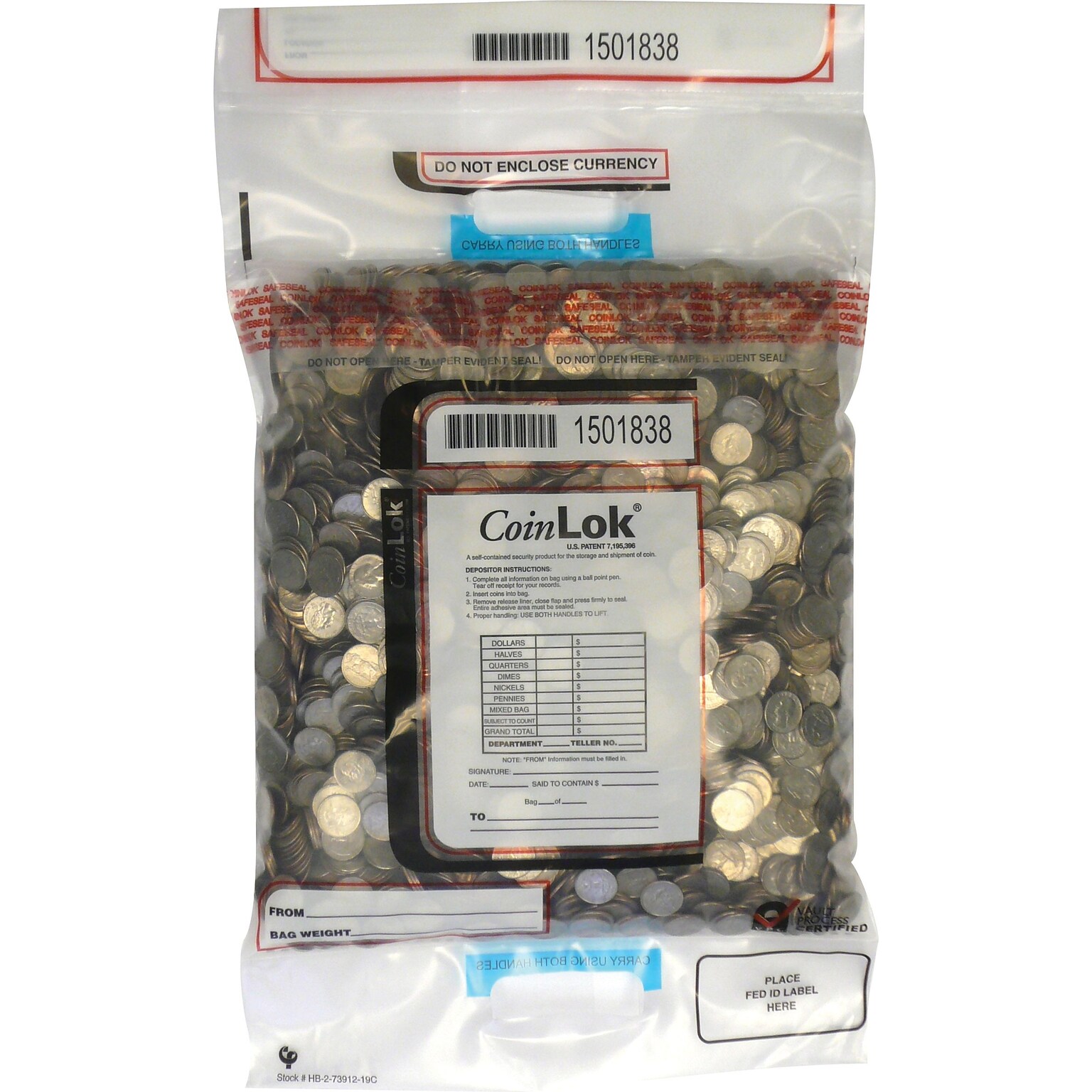 CoinLok Deposit Bags, Clear, 50/Pack (585097)