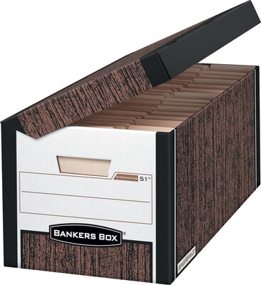 Bankers Box Systematic Medium-Duty FastFold File Storage Boxes, Flip-Top Lid, Letter/Legal Size, Woodgrain, 12/Ct (00052)