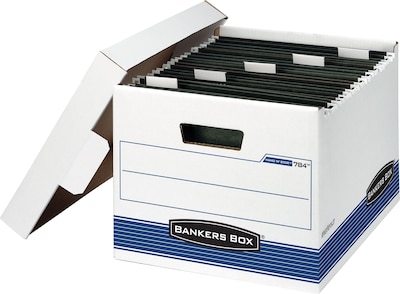 Bankers Box Hang-N-Stor Medium-Duty FastFold Corrugated File Storage Boxes, Lift-Off Lid, Letter Siz