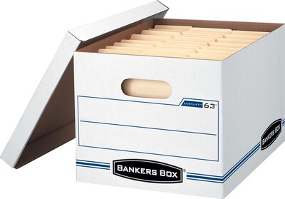 Bankers Box Easylift Corrugated File Storage Boxes, Lift-Off Lid, Letter/Letter Size, White/Blue, 12