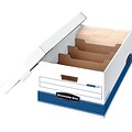Bankers Box® Stor/File Dividerbox Medium-Duty FastFold File Storage Boxes, Lift-Off Lid, Legal Size, White/Blue, 12/Ct (0083201)