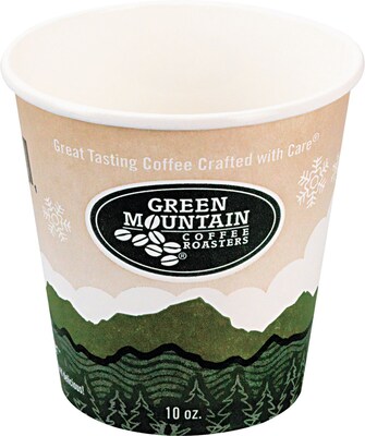 Green Mountain Coffee® Eco-Friendly Paper Hot Cups, 10 oz., Green Mountain Design, Multi, 50/Pack