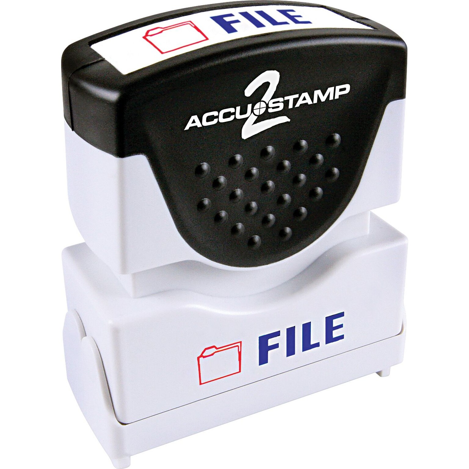Accu-Stamp2® Two-Color Pre-Inked Shutter Message Stamp, FILE, 1/2 x 1-5/8 Impression, Red/Blue Ink (035534)