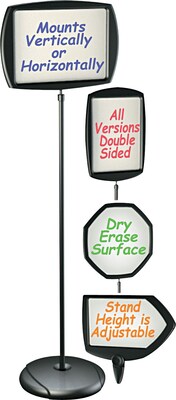 MasterVision® Floor Stand Sign Holder, Rectangular, 66H, 15x11 Sign, Black Frame