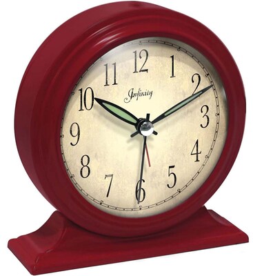 Infinity Instruments Boutique Alarm Clock, Red Metal with Cream Face,5.5 (H) x 5.5 (W) x 2 (D)