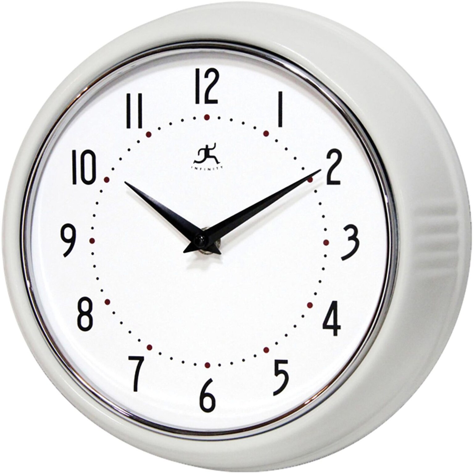 Infinity Instruments Home Essential Retro Wall Clock, White Steel, 9.5 (10940-WHITE)